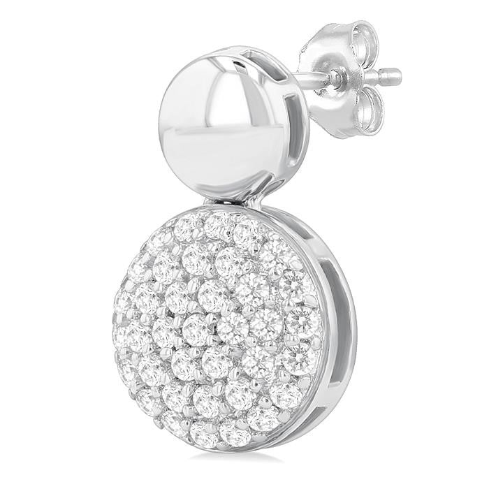 1/3 Ctw Circular Mount Pave Set Round Cut Diamond Fashion Earrings in 10K White Gold