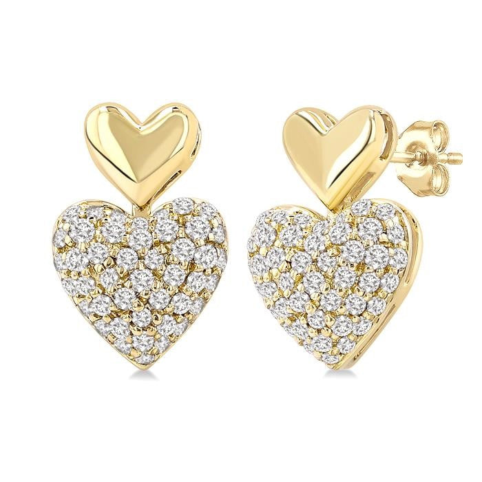 1/3 Ctw Heart Shape Mount Pave Set Round Cut Diamond Fashion Earrings in 10K Yellow Gold