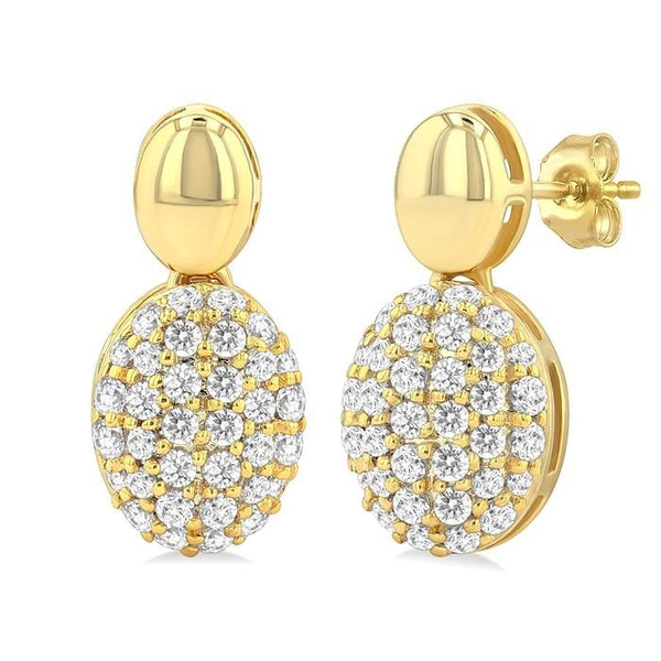 1/3 Ctw Oval Shape Mount Pave Set Round Cut Diamond Fashion Earrings in 10K Yellow Gold