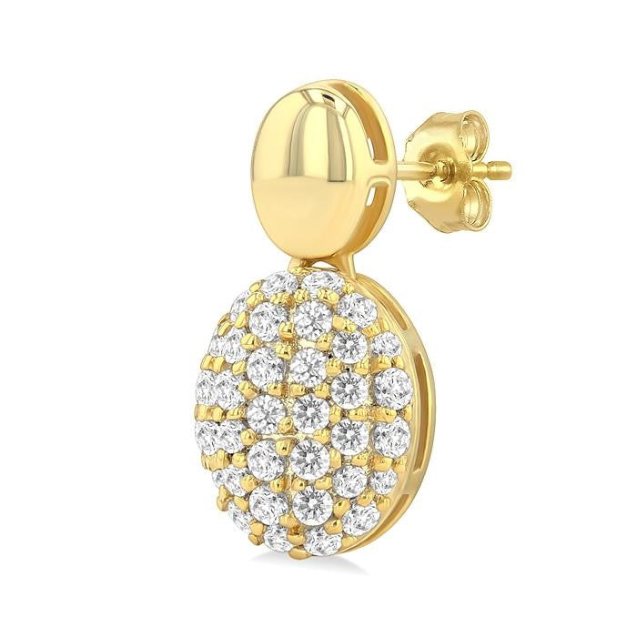 1/3 Ctw Oval Shape Mount Pave Set Round Cut Diamond Fashion Earrings in 10K Yellow Gold