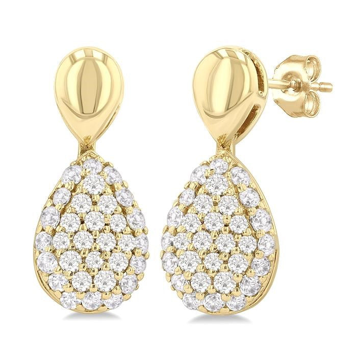 1/3 Ctw Pear Shape Mount Pave Set Round Cut Diamond Fashion Earrings in 10K Yellow Gold