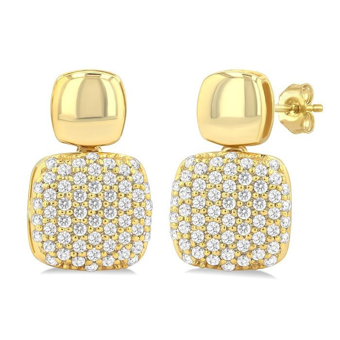 1/3 Ctw Cushion Shape Mount Pave Set Round Cut Diamond Fashion Earrings in 10K Yellow Gold