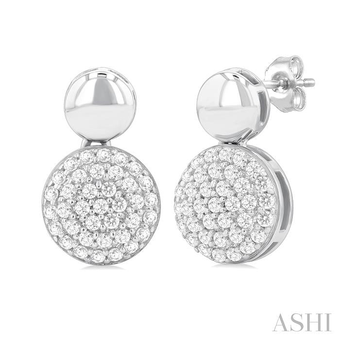 1/3 Ctw Circular Mount Pave Set Round Cut Diamond Fashion Earrings in 10K White Gold