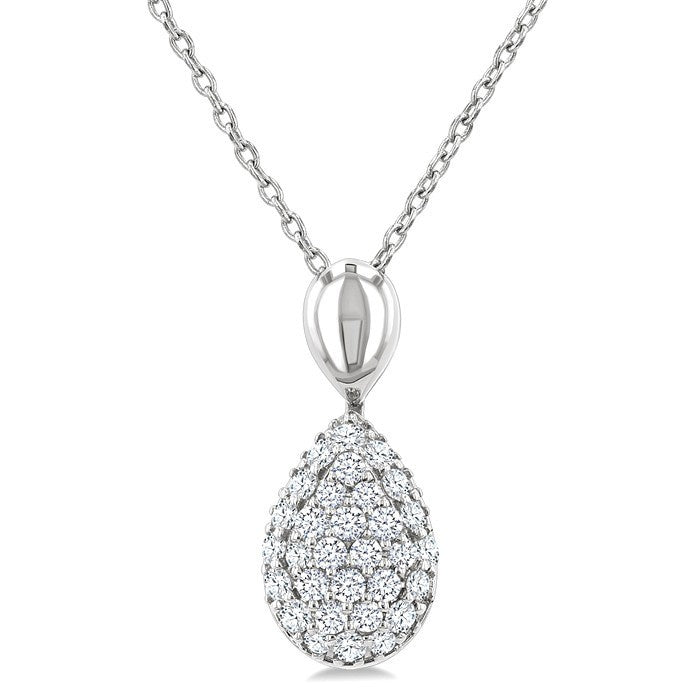 1/4 Ctw Pear Shape Pave Set Round Cut Diamond Fashion Pendant With Chain in 10K White Gold