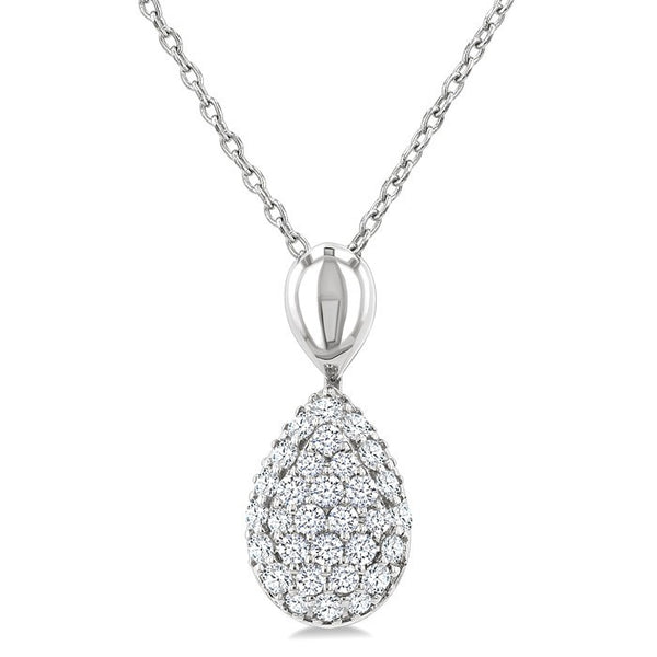 1/4 Ctw Pear Shape Pave Set Round Cut Diamond Fashion Pendant With Chain in 10K White Gold