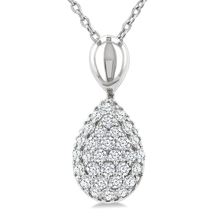 1/4 Ctw Pear Shape Pave Set Round Cut Diamond Fashion Pendant With Chain in 10K White Gold