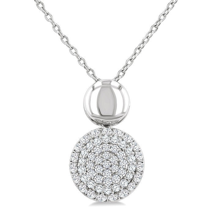 1/4 Ctw Circular Mount Pave Set Round Cut Diamond Fashion Pendant With Chain in 10K White Gold