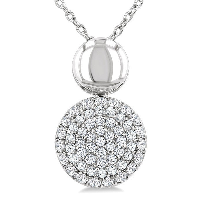 1/4 Ctw Circular Mount Pave Set Round Cut Diamond Fashion Pendant With Chain in 10K White Gold