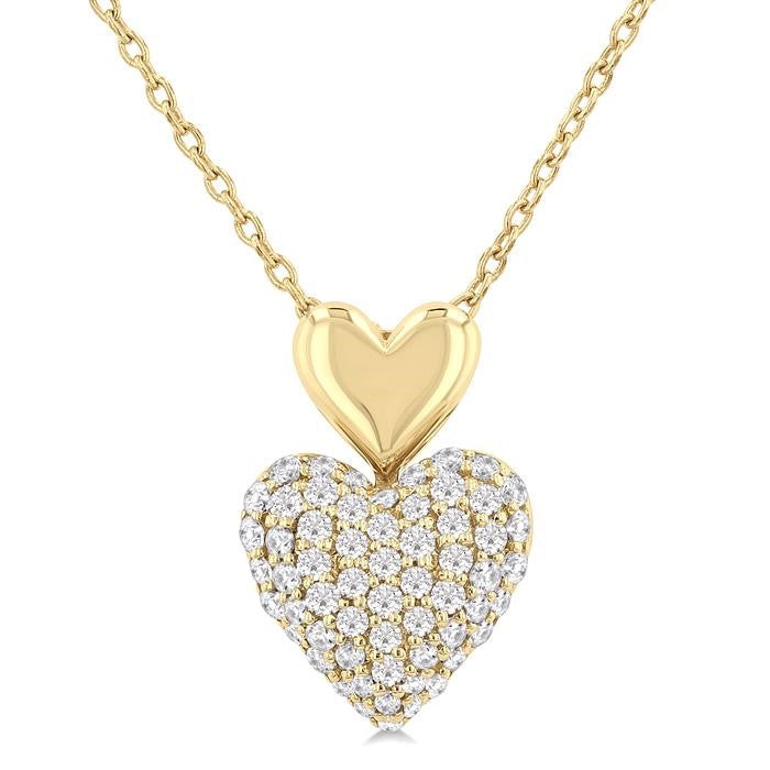 1/4 Ctw Heart Shape Pave Set Round Cut Diamond Fashion Pendant With Chain in 10K Yellow Gold