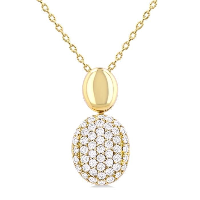 1/4 Ctw Oval Shape Mount Pave Set Round Cut Diamond Pendant in 10K Yellow Gold with Chain