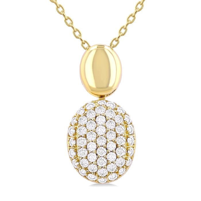1/4 Ctw Oval Shape Mount Pave Set Round Cut Diamond Pendant in 10K Yellow Gold with Chain