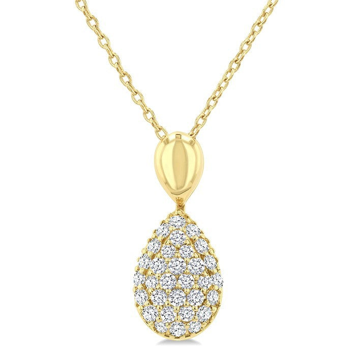 1/4 Ctw Pear Shape Pave Set Round Cut Diamond Fashion Pendant With Chain in 10K Yellow Gold
