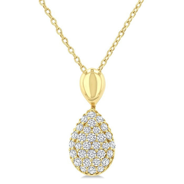 1/4 Ctw Pear Shape Pave Set Round Cut Diamond Fashion Pendant With Chain in 10K Yellow Gold