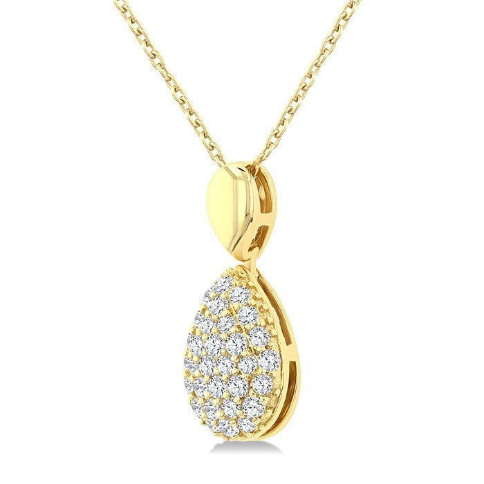 1/4 Ctw Pear Shape Pave Set Round Cut Diamond Fashion Pendant With Chain in 10K Yellow Gold