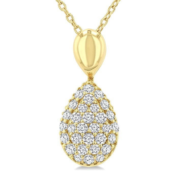 1/4 Ctw Pear Shape Pave Set Round Cut Diamond Fashion Pendant With Chain in 10K Yellow Gold