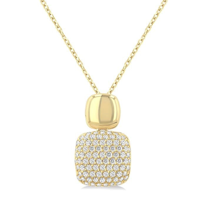 1/4 Ctw Twin Cushion Mount Pave Set Round Cut Diamond Fashion Pendant With Chain in 10K Yellow Gold