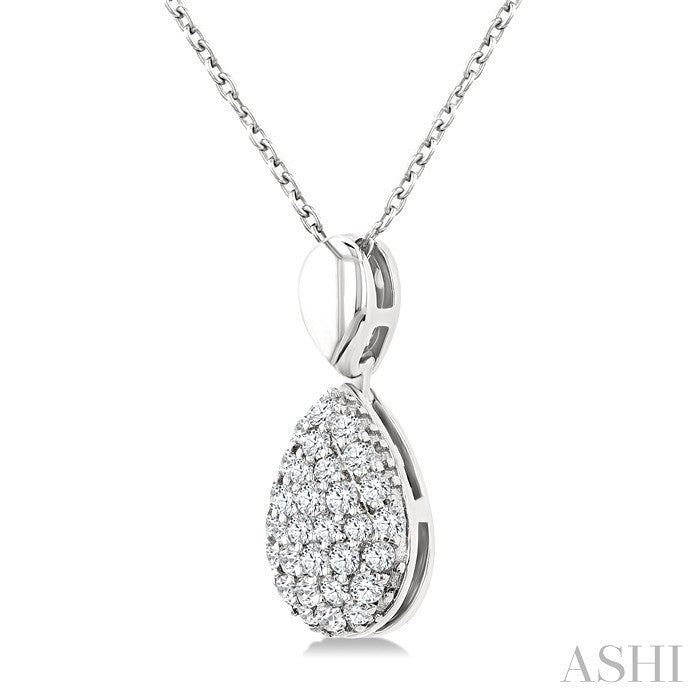 1/4 Ctw Pear Shape Pave Set Round Cut Diamond Fashion Pendant With Chain in 10K White Gold