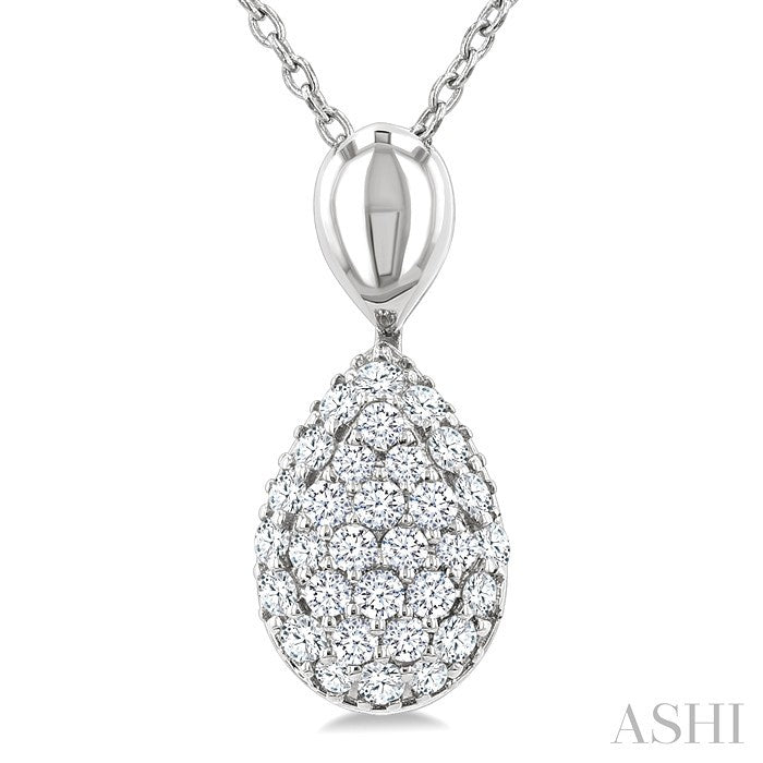1/4 Ctw Pear Shape Pave Set Round Cut Diamond Fashion Pendant With Chain in 10K White Gold