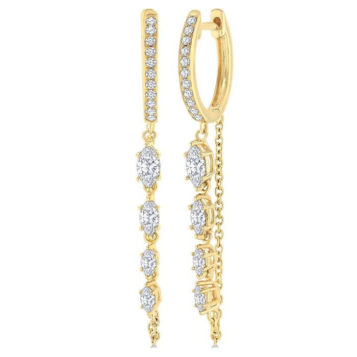 3/4 Ctw Marquise and Round Cut Diamond Journey Long Chain Fashion Earrings in 14K Yellow Gold
