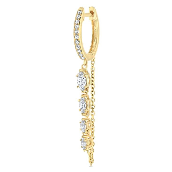 3/4 Ctw Marquise and Round Cut Diamond Journey Long Chain Fashion Earrings in 14K Yellow Gold