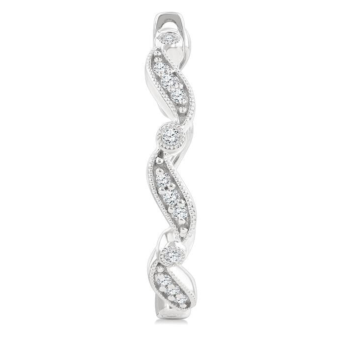 1/8 Ctw Wavy Pattern Round Cut Diamond Fashion Hoop Earrings in 10K White Gold