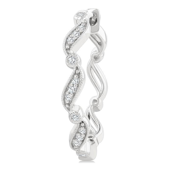 1/8 Ctw Wavy Pattern Round Cut Diamond Fashion Hoop Earrings in 10K White Gold