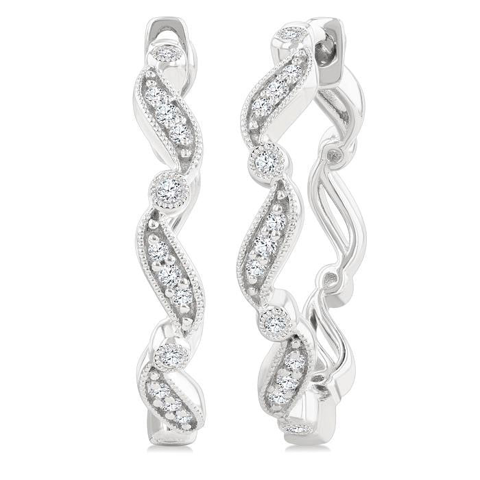 Wave Diamond Fashion Hoop Earrings