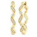 1/8 Ctw Wavy Pattern Round Cut Diamond Fashion Hoop Earrings in 10K Yellow Gold