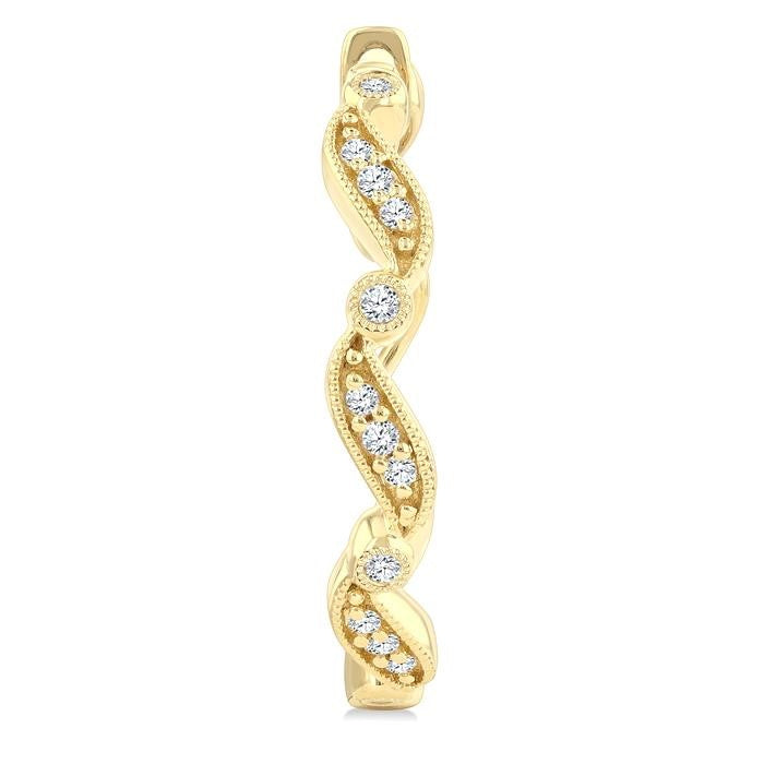 1/8 Ctw Wavy Pattern Round Cut Diamond Fashion Hoop Earrings in 10K Yellow Gold