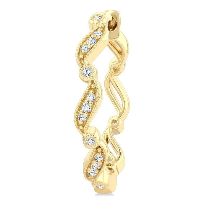 1/8 Ctw Wavy Pattern Round Cut Diamond Fashion Hoop Earrings in 10K Yellow Gold