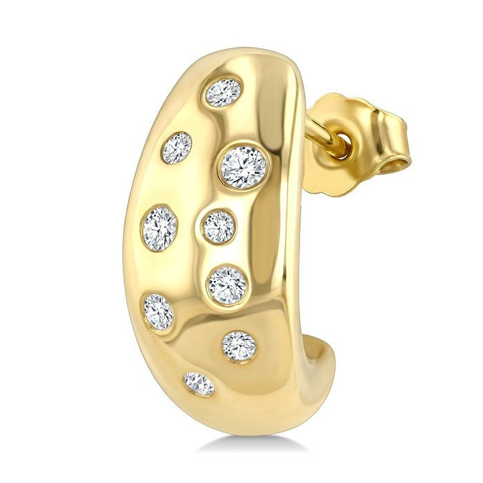 1/5 Ctw Flush Set Round Cut Diamond Fashion Mosaic Half Hoop Earrings in 10K Yellow Gold