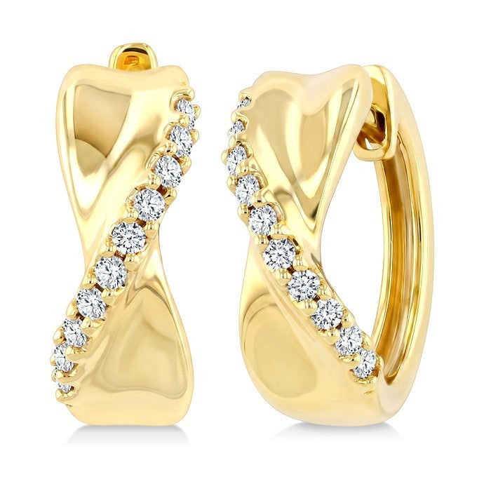 1/4 Ctw Round Cut Diamond Twisted Hoop Earrings in 10K Yellow Gold