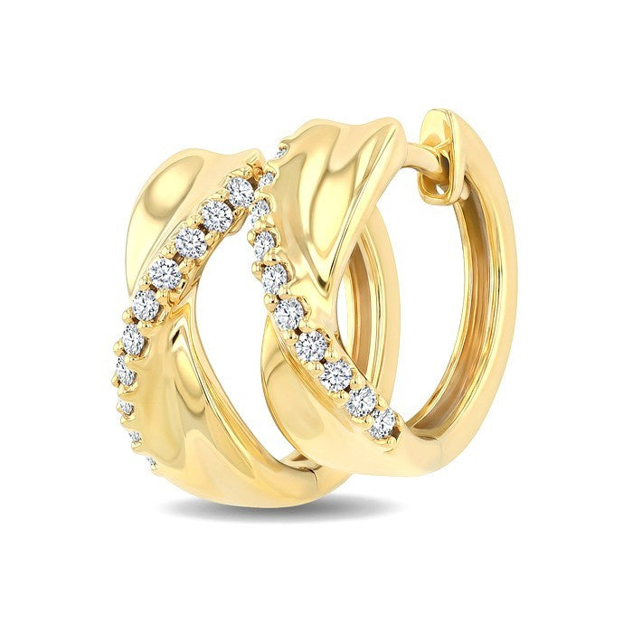 1/4 Ctw Round Cut Diamond Twisted Hoop Earrings in 10K Yellow Gold