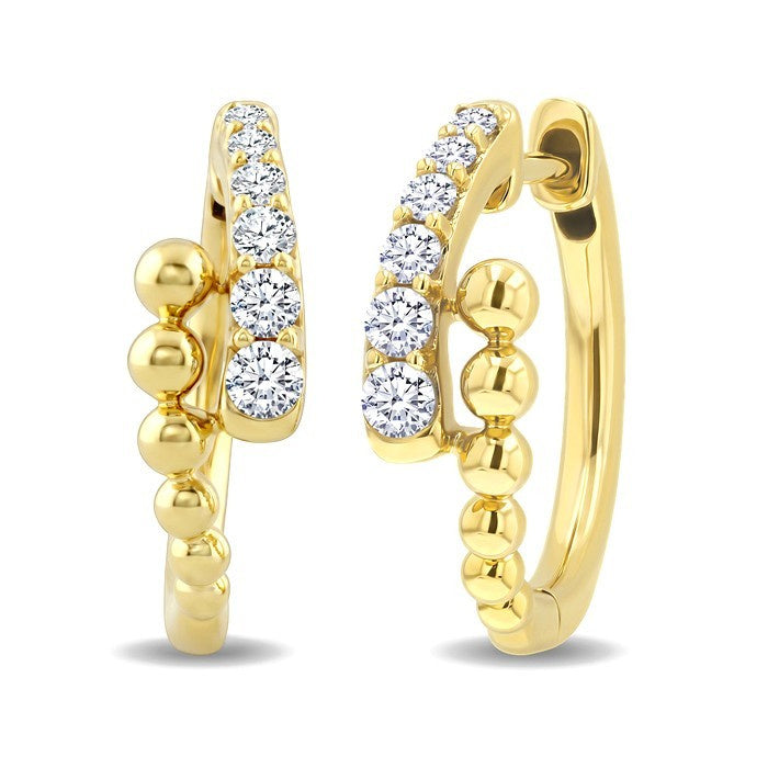 1/3 Ctw Round Cut Bead Bijoux Diamond Beaded Fashion Hoop Earrings in 10K Yellow Gold