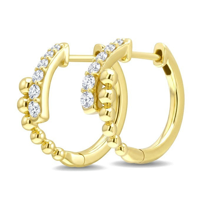 1/3 Ctw Round Cut Bead Bijoux Diamond Beaded Fashion Hoop Earrings in 10K Yellow Gold