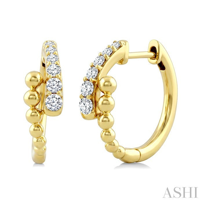 1/3 Ctw Round Cut Bead Bijoux Diamond Beaded Fashion Hoop Earrings in 10K Yellow Gold
