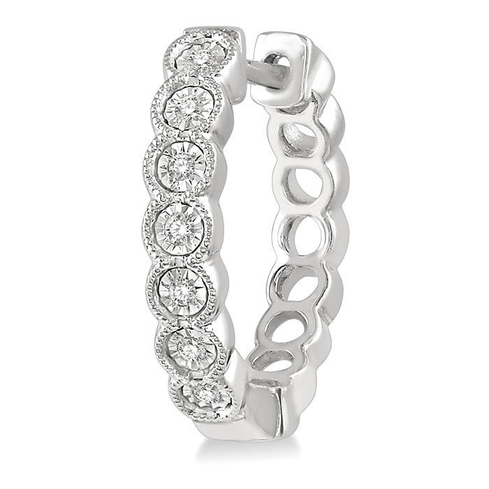 1/10 Ctw Lattice Round Cut Diamond Hoop Earrings in 10K White Gold