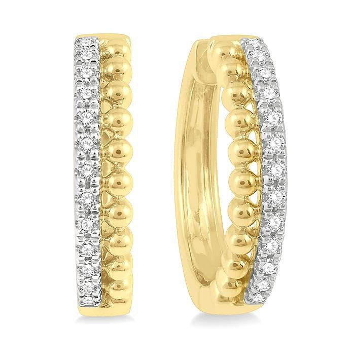 1/4 Ctw Circular Bead & Round Cut Bead Bijoux Diamond Hoop Earrings in 14K Yellow Gold