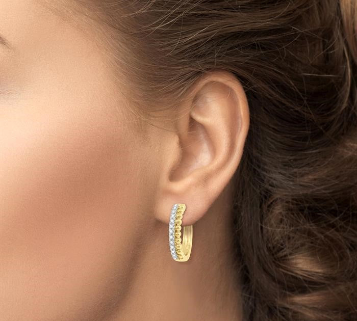 1/4 Ctw Circular Bead & Round Cut Bead Bijoux Diamond Hoop Earrings in 14K Yellow Gold