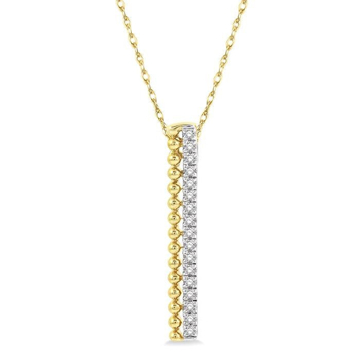1/6 Ctw Circular Bead & Round Cut Bead Bijoux Diamond Bar Pendant With Chain in 14K Yellow Gold