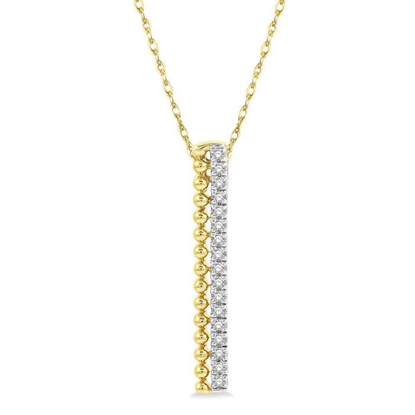1/6 Ctw Circular Bead & Round Cut Bead Bijoux Diamond Bar Pendant With Chain in 14K Yellow Gold