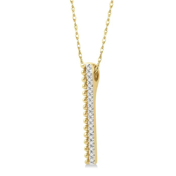 1/6 Ctw Circular Bead & Round Cut Bead Bijoux Diamond Bar Pendant With Chain in 14K Yellow Gold
