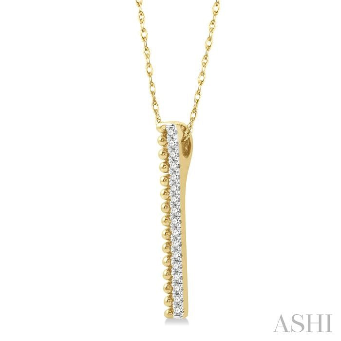 1/6 Ctw Circular Bead & Round Cut Bead Bijoux Diamond Bar Pendant With Chain in 14K Yellow Gold