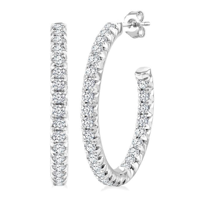 1 1/2 Ctw French Pave Set Round Cut Diamond Fashion Half Hoop Earrings in 14K White Gold