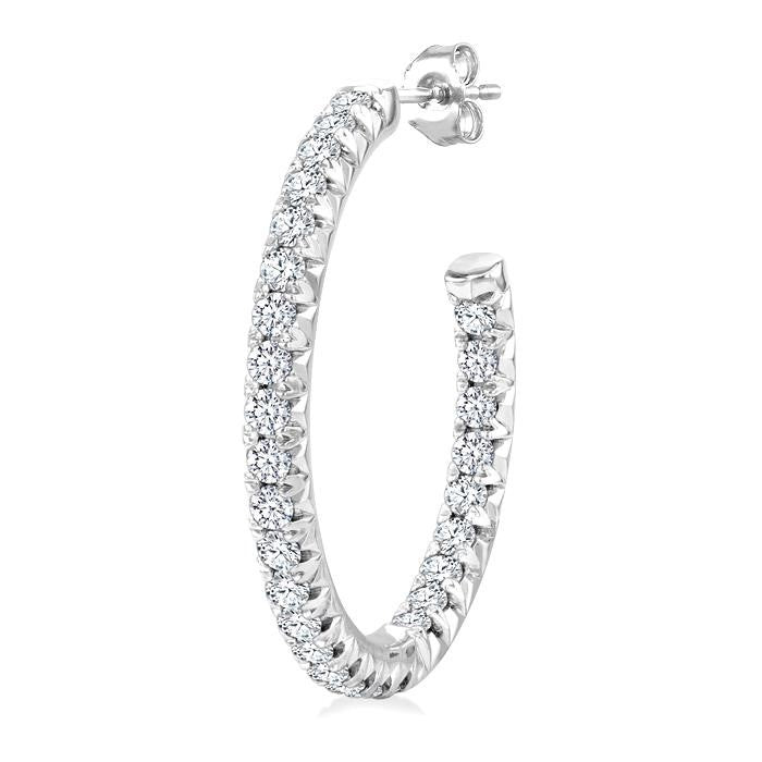 1 1/2 Ctw French Pave Set Round Cut Diamond Fashion Half Hoop Earrings in 14K White Gold