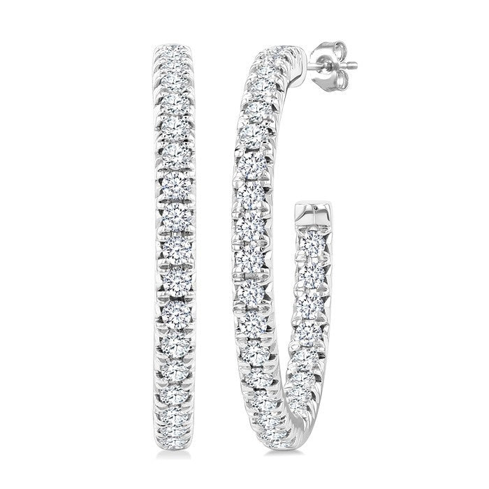 1 Ctw French Pave Set Round Cut Diamond Fashion Half Hoop Earrings in 14K White Gold