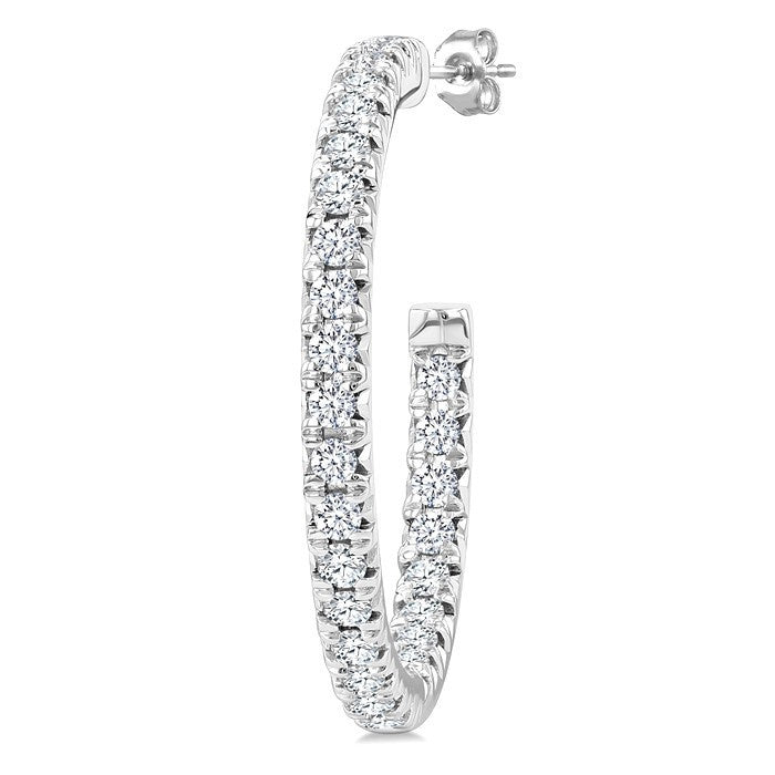 1 Ctw French Pave Set Round Cut Diamond Fashion Half Hoop Earrings in 14K White Gold