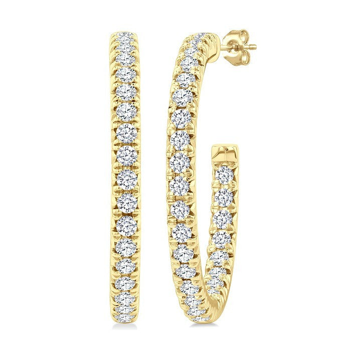 1 Ctw French Pave Set Round Cut Diamond Fashion Half Hoop Earrings in 14K Yellow Gold