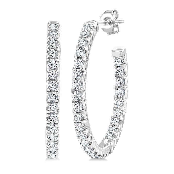 3/4 Ctw French Pave Set Round Cut Diamond Fashion Half Hoop Earrings in 14K White Gold