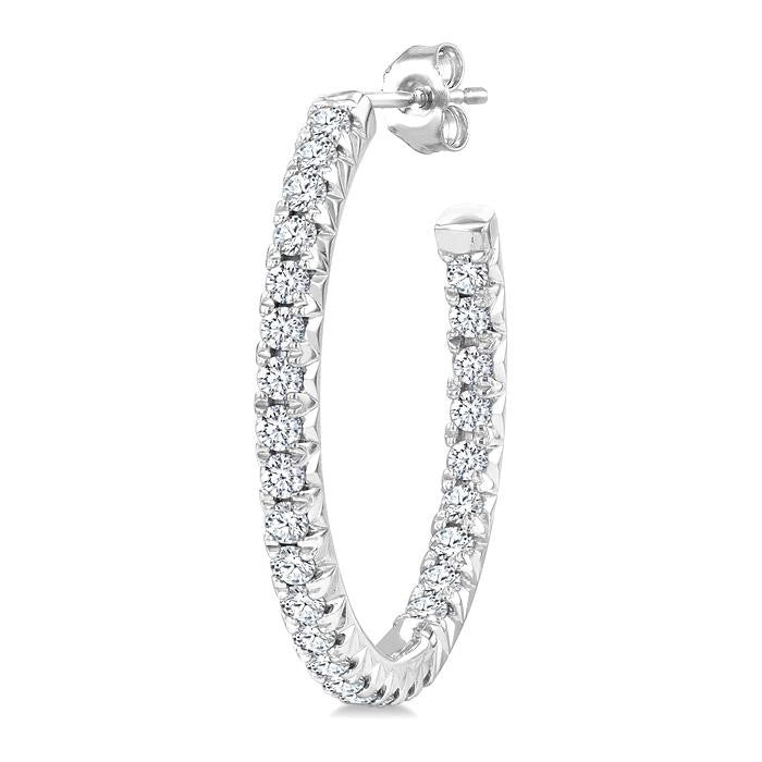 3/4 Ctw French Pave Set Round Cut Diamond Fashion Half Hoop Earrings in 14K White Gold